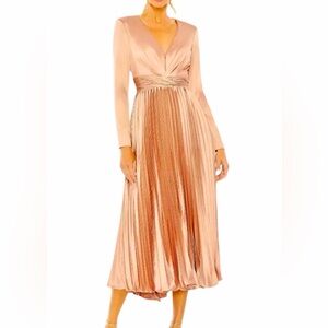 Mac Duggal Rose Gold Pleated Midi Dress